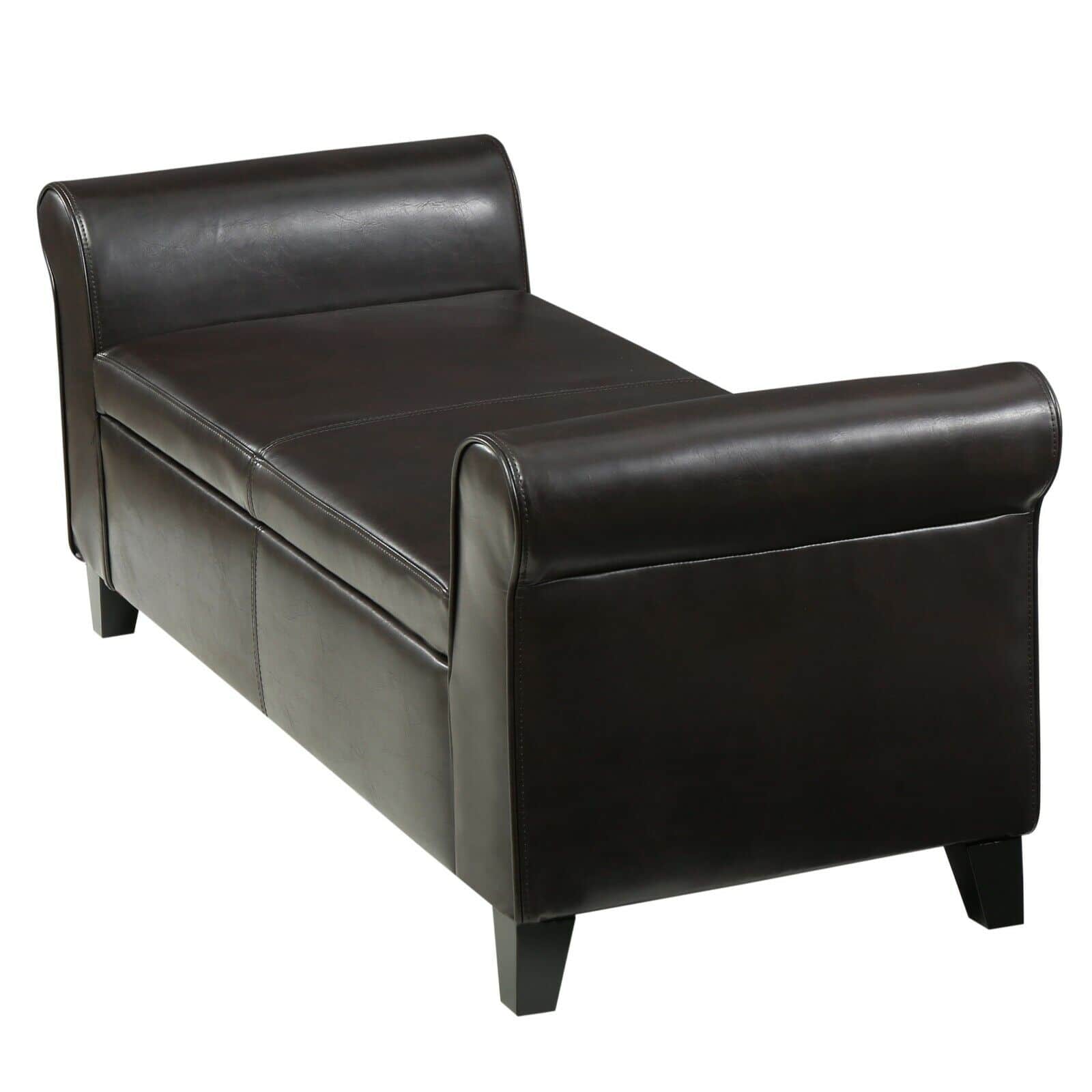 An image of a black leather storage bench.