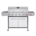 A grill with two burners on a white background.