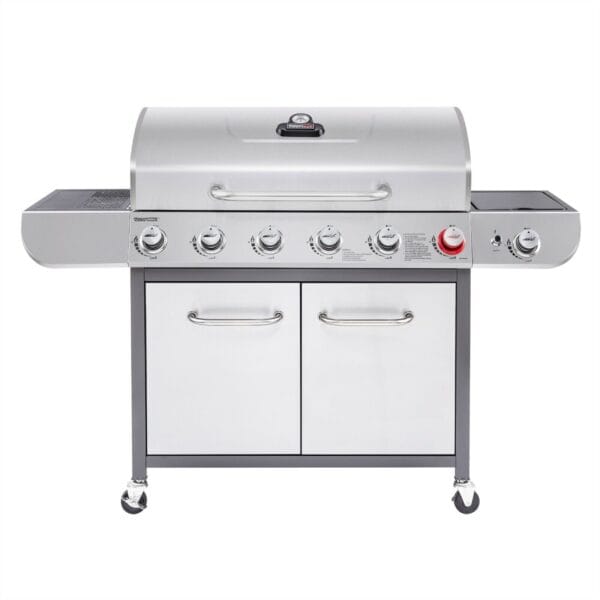 A grill with two burners on a white background.