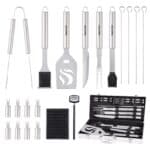 Bbq tool set with utensils and utensils.