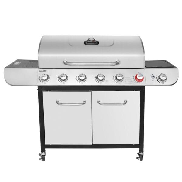 A grill with four burners on a white background.