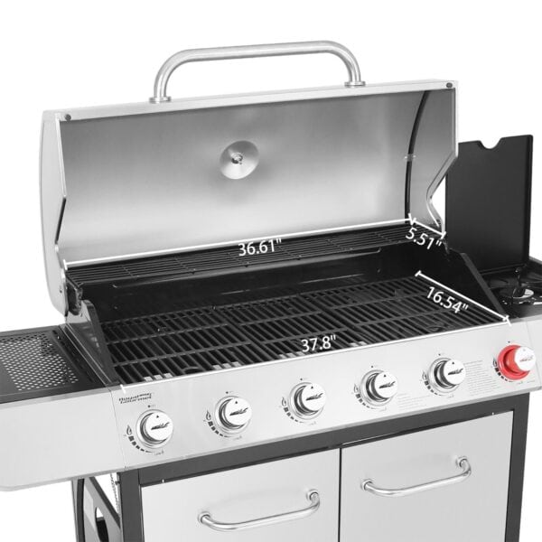 An image of a gas grill with two burners and two burners.