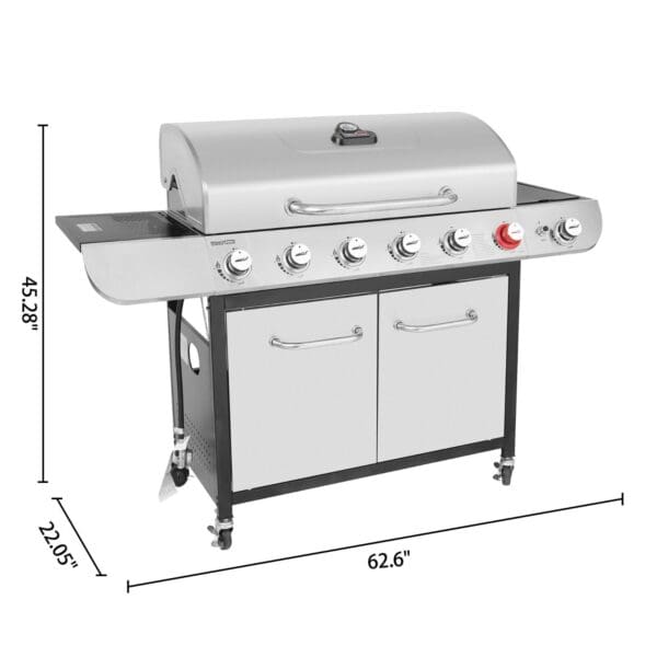 An image of a gas grill with four burners.
