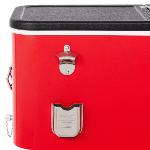 A red cooler on a white background.