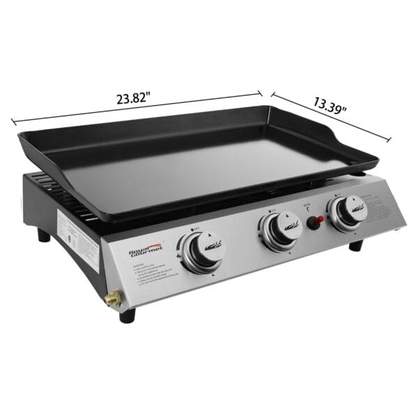 A griddle with two burners and two burners.