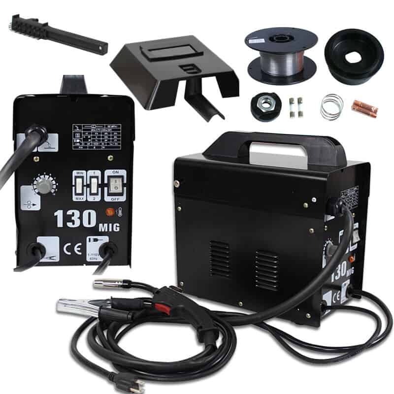 A welding machine with a wire and accessories.