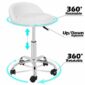 A white stool with a 360 degree swivel.