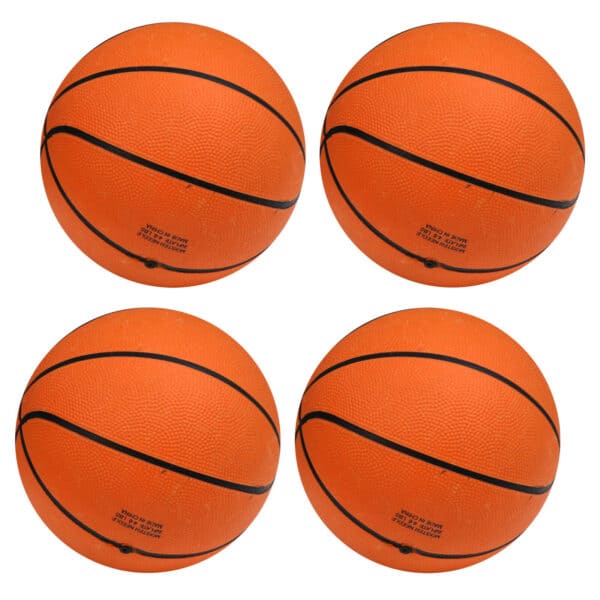 Four orange basketballs on a white background.
