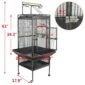 A black bird cage with measurements and measurements.