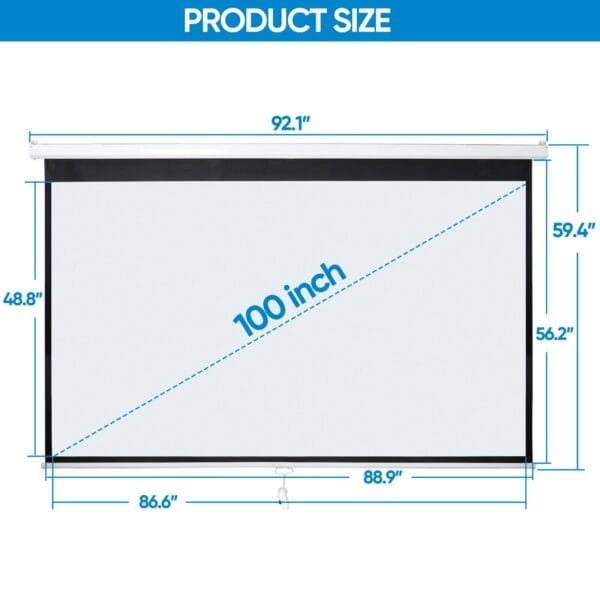 The product size of the projector screen.