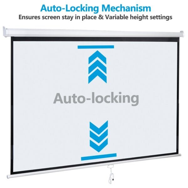 A projector screen with auto locking mechanism.