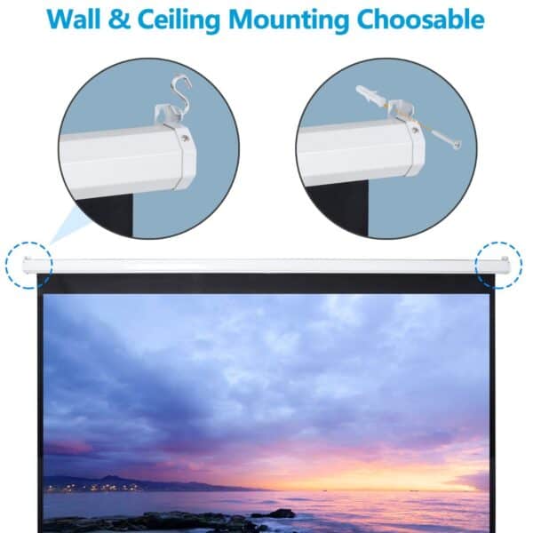 An image of a wall and ceiling mounted projector screen.