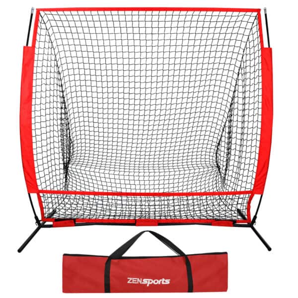 A baseball net with a bag and bag.