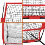 Four different pictures of a baseball net.