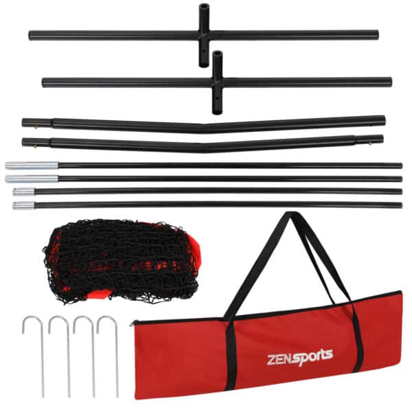 A set of football nets and accessories with a bag.
