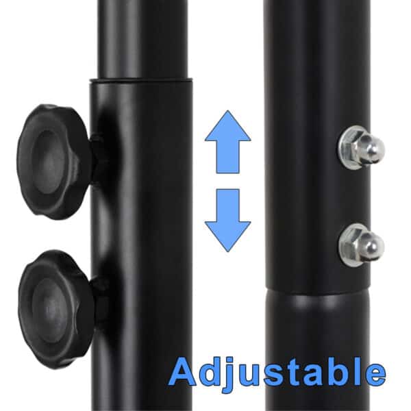Two black poles with the word adjustable on them.