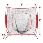 A picture of a baseball net with measurements.