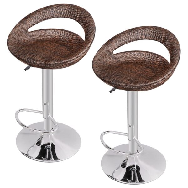 Two brown bar stools on a white background.