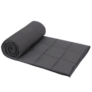 A black sleeping mat on top of a white background.