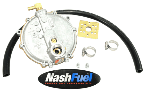 Propane fuel conversion kit components on a white background.