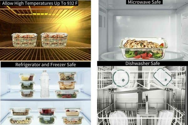 A series of photos showing different types of food in a refrigerator.