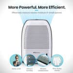 A picture of a dehumidifier with the words more powerful more efficient.