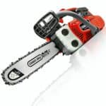 A chainsaw on a white background.