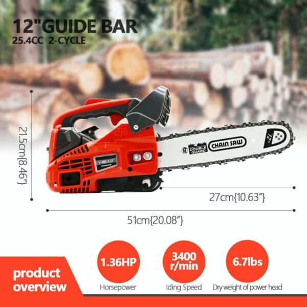 A picture of a chainsaw with a guide bar.
