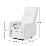 The measurements of a white recliner chair.