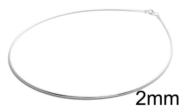 A silver necklace with a 2mm wide chain.