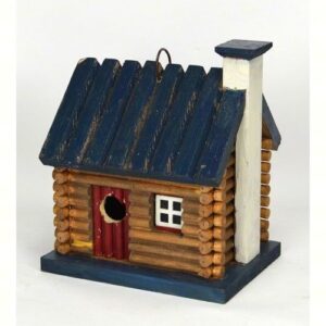 A birdhouse with a log cabin on it.