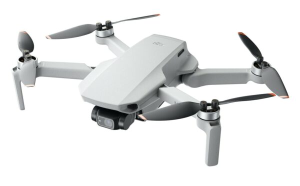 A dji mavic drone with propellers on a white background.
