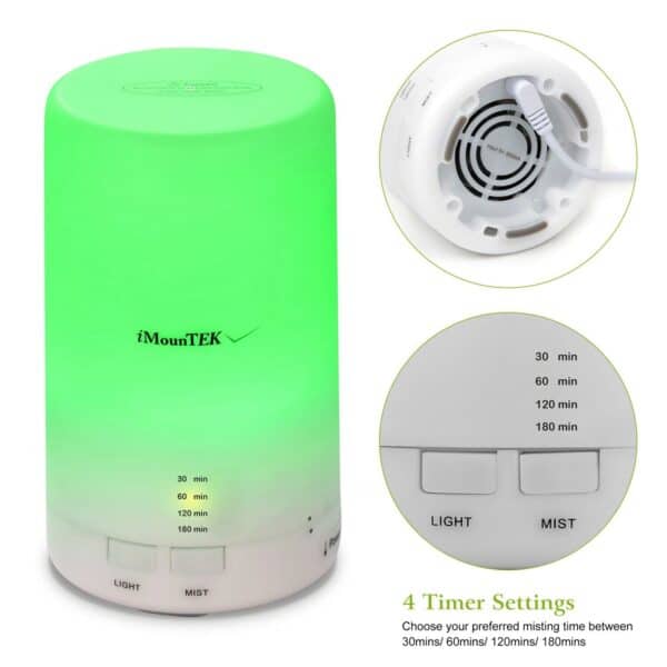 An image of an aroma diffuser with different settings.