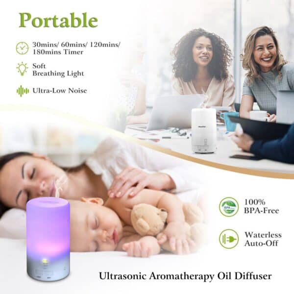 Portable ultrasonic aromatherapy oil diffuser.
