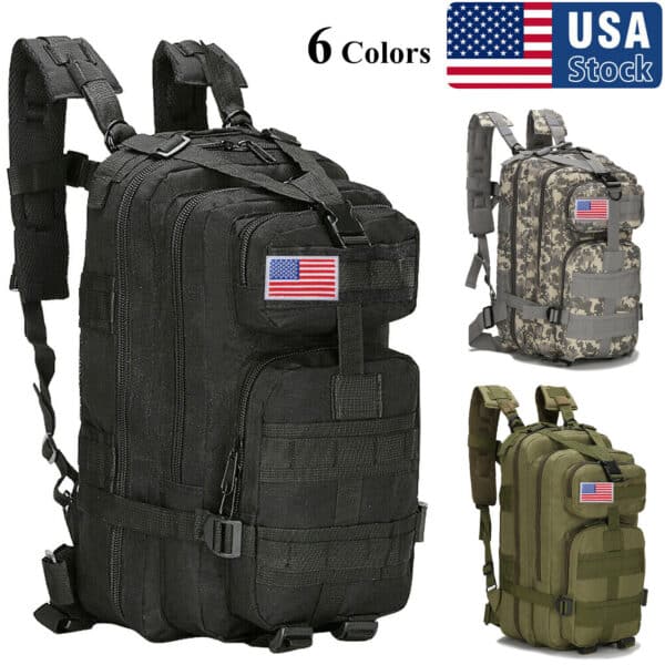 A backpack with a flag patch.