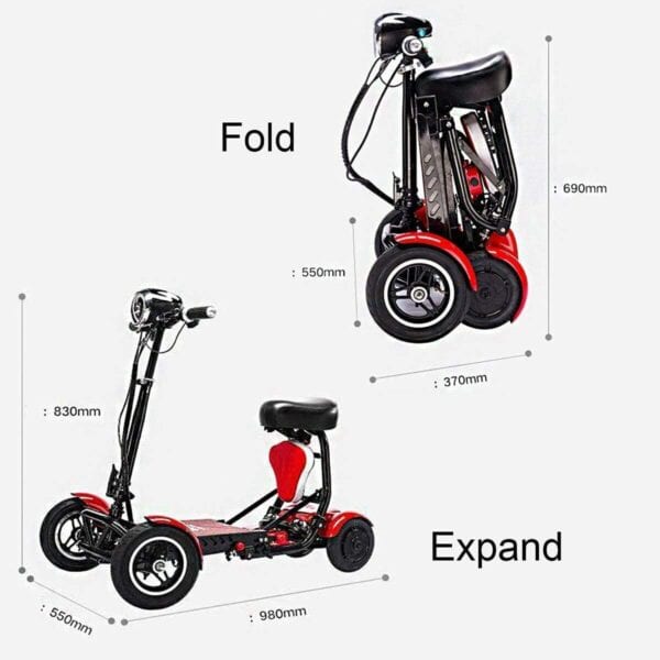 A scooter with wheels and instructions.