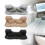 A collage of air mattresses in a car.