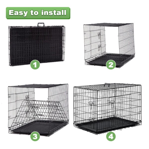 Four steps to assemble a dog crate.