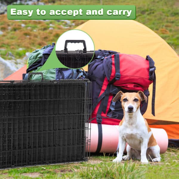 A dog sitting next to a tent.
