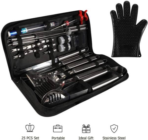 A black case with a set of tools and gloves.