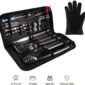 A black case with a set of tools and gloves.