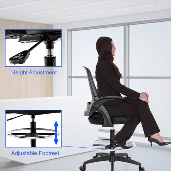 An image of a woman sitting in an office chair.