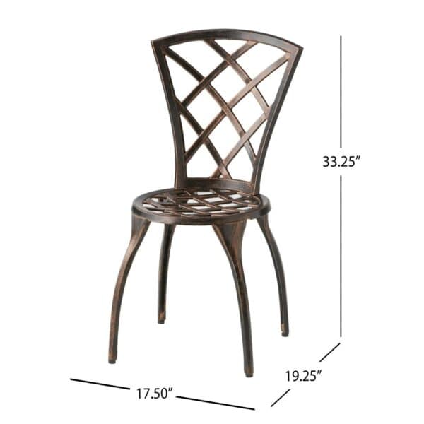The measurements of an outdoor dining chair.