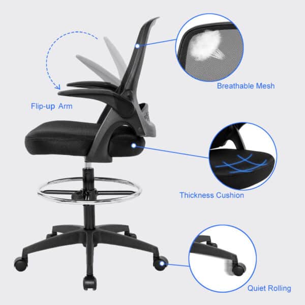 The features of a mesh office chair.