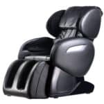 A black massage chair on a white background.