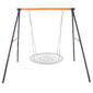 A swing set with an orange and black frame.