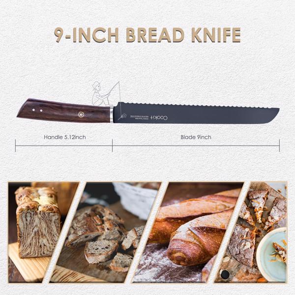 Cookit 9 Inches Bread Knife Serrated Edge High Carbon Stainless Steel 5