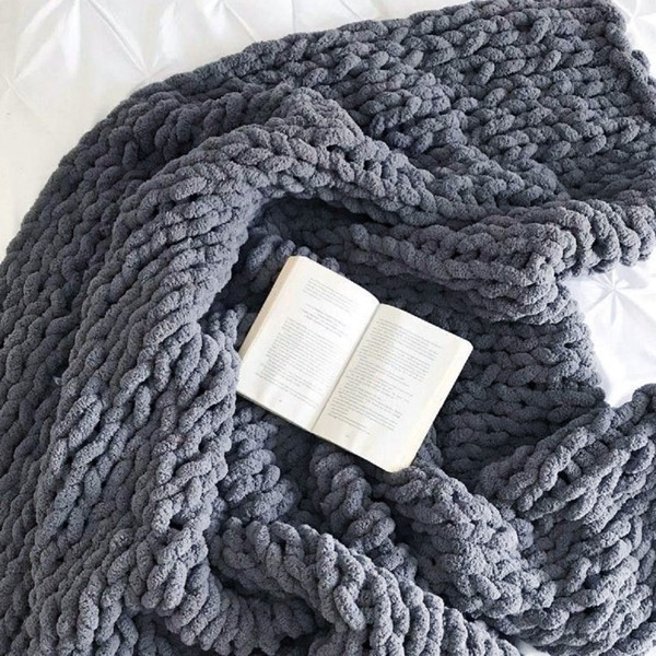 Dark Grey Chinille Knitting Blanket Bed Throw Yarn Baby Bulky 1 3
