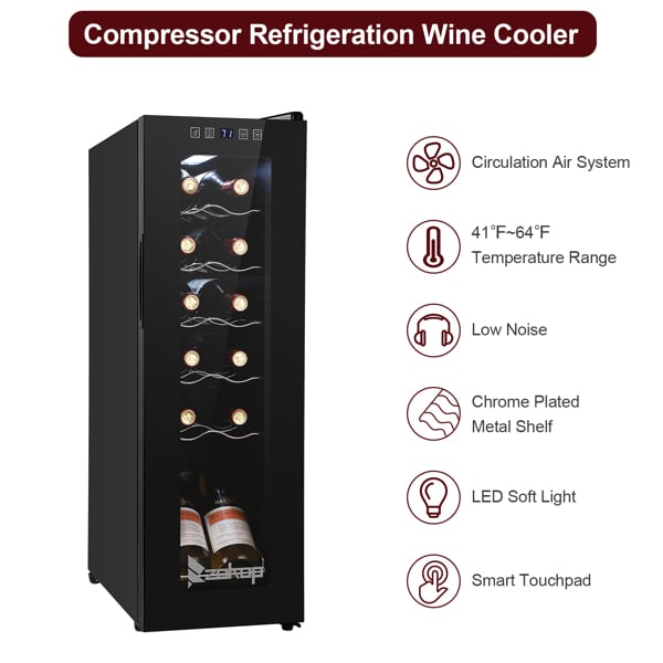 ZOKOP 12Bottle Electronic Wine Cabinet Cold Rolled Glass Door 1