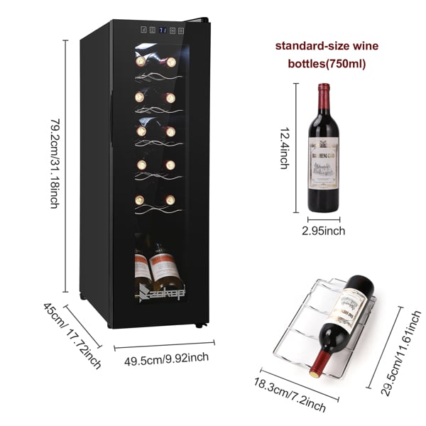 ZOKOP 12Bottle Electronic Wine Cabinet Cold Rolled Glass Door 2